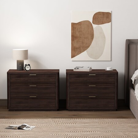 Manhattan Comfort Evelyn 32in Nightstand 4.0 in Brown - Set of 2 2-NS014-BR