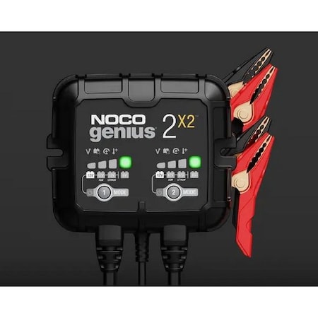Noco 2-Bank Smart Battery Charger & Maintainer, 4A, 6V/12V, Multi-Battery, GENIUS2X2 806280