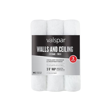 Valspar Paint Roller Cover, 3/8 in Thick Nap, 9 in L, Microfiber Cover, 3PK 888630930