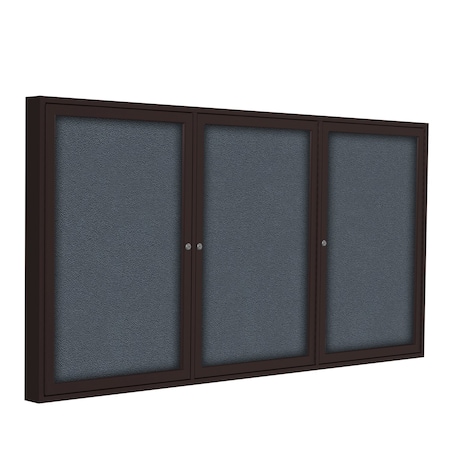 Ghent 3 Door Enclosed Fabric Bulletin Board, Bronze Aluminum Frame, 4'H x 8'W, Gray PB34896F-91