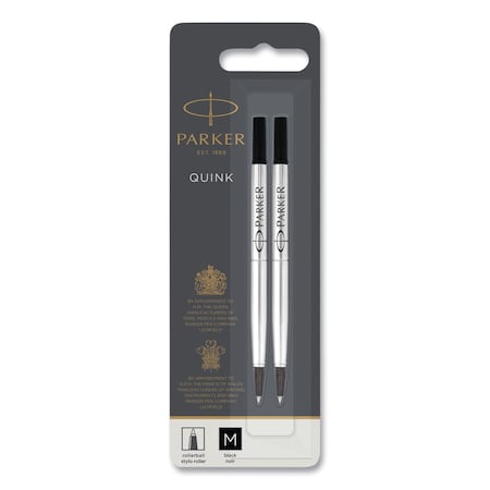 Parker Quink Refill for Rollerball Pen, Medium Tip, Black Ink, 2PK 1950325