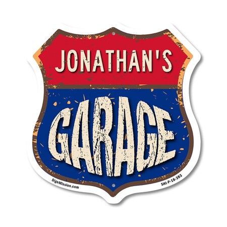 Signmission Jonathan's Garage, 18 Inch X 18 Inch, Plastic Sign SHI-P-18-383-JONATHAN