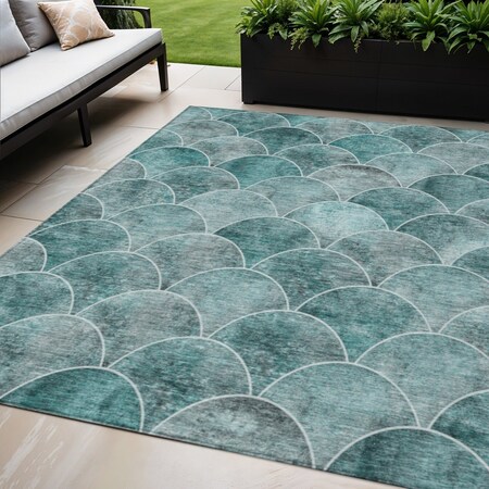 Homeroots 5' X 8' Teal Blue Aqua And Gray Abstract Washable Indoor Outdoor Area Rug 577692