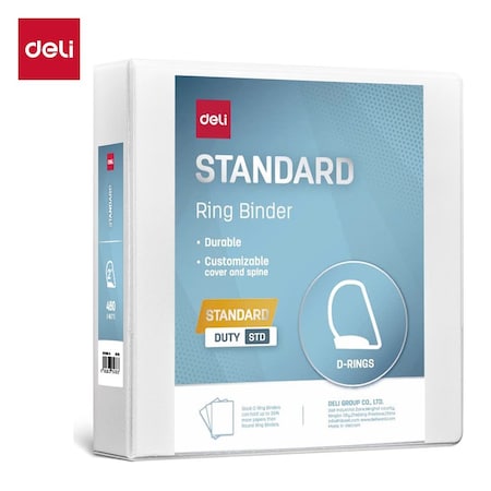 Deli Std Duty View Binder 2in, Letter, D-Ring, PVC-Free, White, 6PK CF569-WH