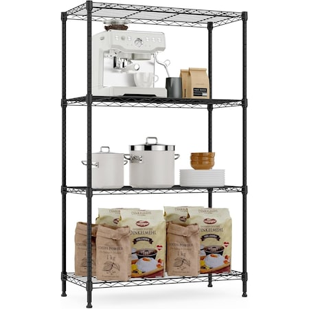 Factory 2U Wire Shelving Unit, 14inD x 30inW x 47inH, 4 Shelves, Medium Duty 250 lbs Per Shelf, Black 803971