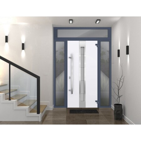 Vdomdoors Steel Door Deux 1717 Gray Graphite 2 Sidelight and Transom Window Stainless Inserts Single Modern P DEUX1717EXD-GRE-W14+36+14xH80+16-LH-O