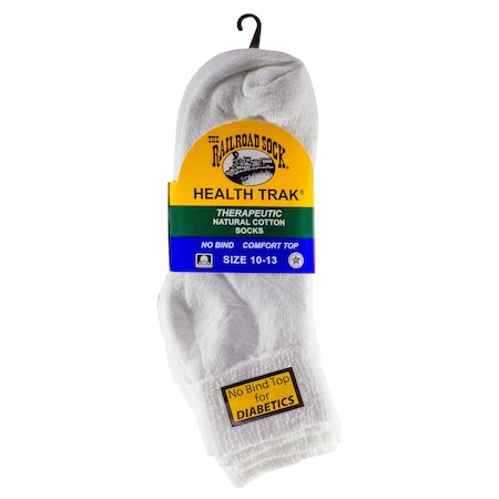 Railroad Sock Mens Therapeutic Quarter Socks, 95% Cotton, 3% Nylon, 2% Elastic, White, 6-12 M, 3 PK 992 WT