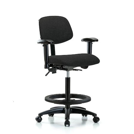 Blue Ridge Ergonomics Chair, Fabric, Hi Bench, AA BF Casters, Blk, 6-Way Adjustable, 26" to 35-1/2" Height, Black BR-FHBCH-RG-T0-A1-BF-RC-F42