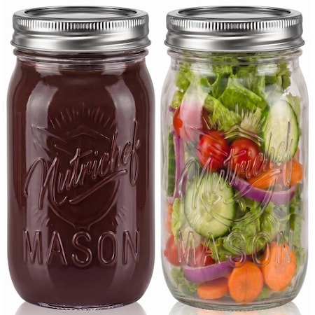 Nutrichef 2-Pack 16 oz Mason Jars with Lids, 2PK NCMSJ2
