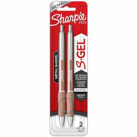 Sharpie S-Gel Pens, 0.7 mm Pen Point, Black Ink, Champagne Metal Barrel, 6PK 2194707