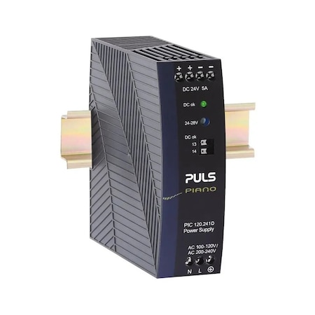 Puls Din Rail Power Supplies for 1-Phase System, 24V, 5A, DC-Ok Relay Contact PIC120.241D