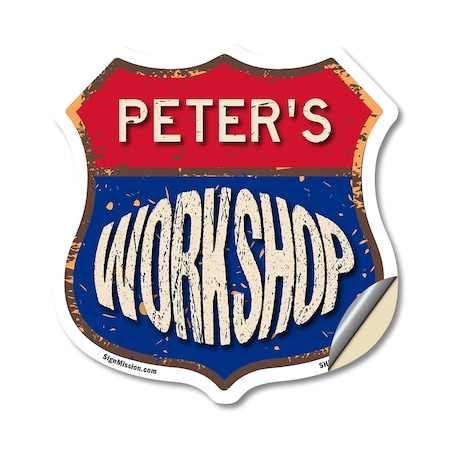 Signmission Peter's Workshop, 12 Inch X 12 Inch, Vinyl Decal SHI-D-12-489-PETER