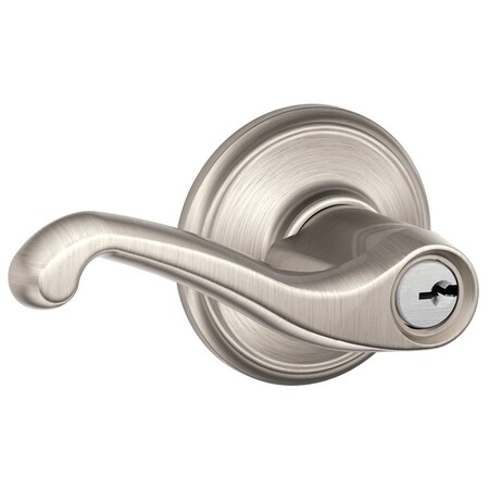 Schlage Flair Series Entry Lever Lockset, Brass, Satin Nickel F51A VFLA619