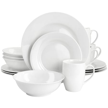 Gibson Home White Cloud Fine Ceramic 16 Piece Dinnerware Set in White 120609.16