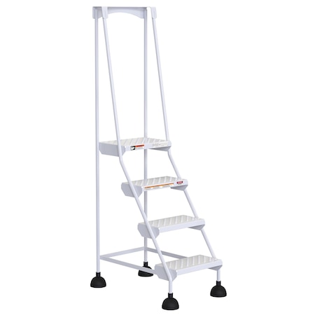 Vestil 72.9375 H Steel Commercial Spring Loaded Rolling Ladder, 4 Steps LAD-4-W-P
