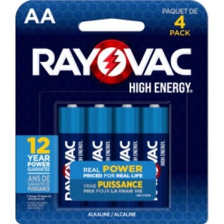 Rayovac HIGH ENERGY 815-4K Household Battery, AA Battery, Alkaline, Rechargeable: No, 4PK 815-4T