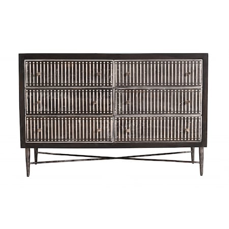 Homeroots 48" Antique Brown Solid Wood Six Drawer Double Dresser 489199