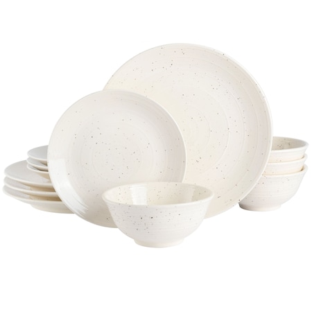 Gibson Elite Ramapo 12 Piece Stoneware Dinnerware Set in White Speckle 97360.12R