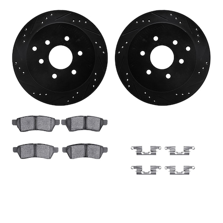Dynamic Friction Co DFC Brake Rotor - Dimpled & Slotted - Black w/5000 Brake Pads & HW Kit 8512-67110