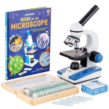 Amscope M150 Portable Student Monocular Compound Microscope 40X-1000X w/LED, 50 Prepared Slides, 50 Blank Sli M150C-50WM-50P100S
