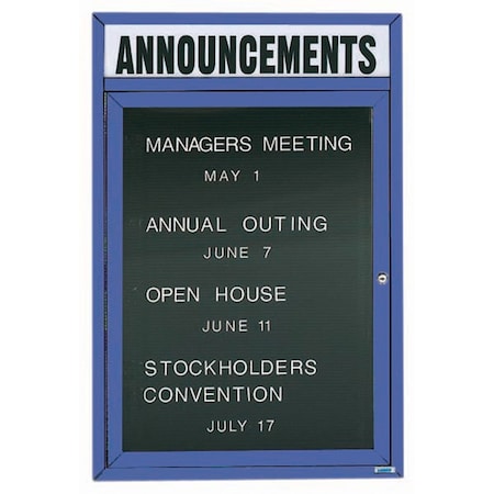 Aarco Outdoor Enclosed Directory w/ Al Frame Header, Powder Coated Blue, 24''Hx18''W OADC2418HB