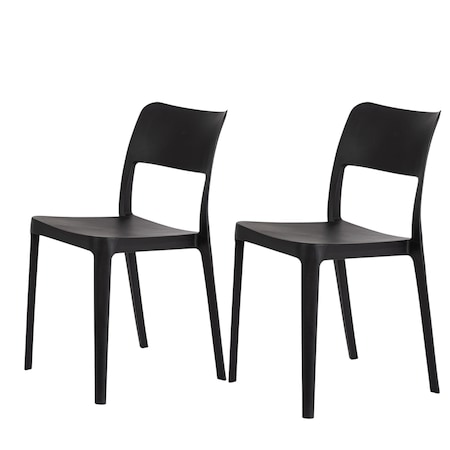 Homeroots Set of Two Black Heavy Duty Plastic Outdoor Stacking Accent Chairs, 2PK 565225