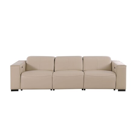 Homeroots 110" Beige Top Grain Leather Reclining Metal USB Sofa 720300