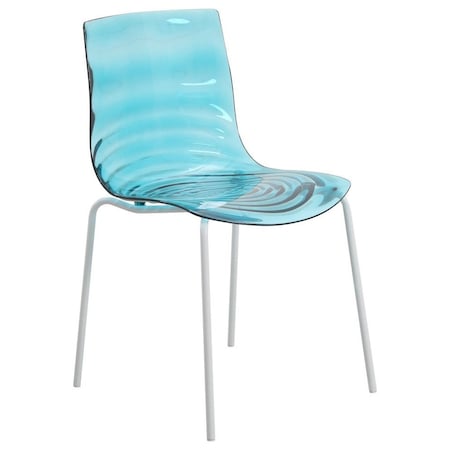Leisuremod Astor Plastic Dining Chair with White Steel Base Water Ripple Design in Transparent Blue ACW-20TBU