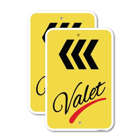 Signmission Valet Left Arrow 3, 12'' X 18'' 2 Signs, Heavy Gauge Aluminum, 2PK A-1218-2PACK-22772