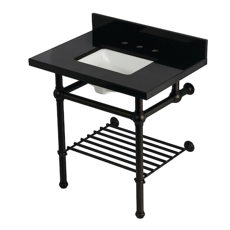 Kingston Brass 30-Inch Black Granite Console Sink with Brass Legs and Shelf, 8-Inch, 3-Hole KVPK3030KBSQB5