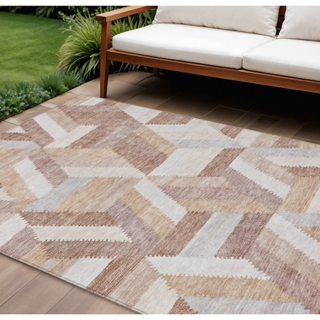 Homeroots 10' X 14' Copper Geometric Washable Indoor Outdoor Area Rug 608057