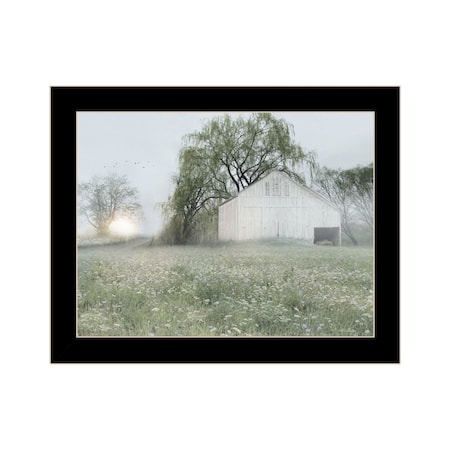 Homeroots Green Country Morning Black Framed Print Wall Art 530029