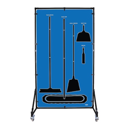 5S Supplies Housekeeping Shadow Board Broom Station V11, Blue, Kit + Stand, No Text HSB-V11-BLUE-KIT-STAND- NO TEXT