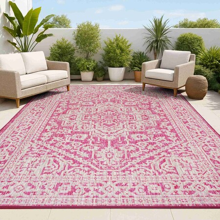Jonathan Y Sinjuri Medallion Textured Weave Fuchsia/Light Gray 4 ft. x 6 ft. Indoor/Outdoor Area Rug SMB101G-4
