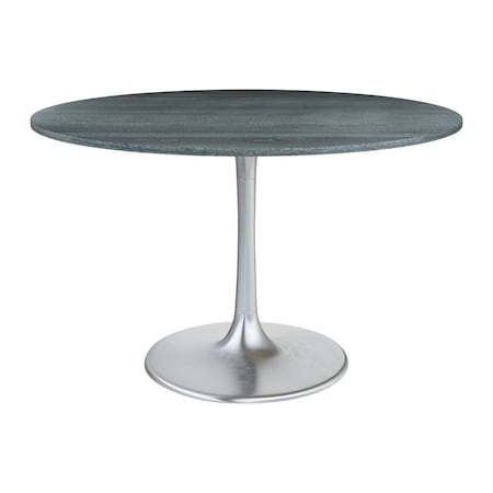 Homeroots 48" Gray and Silver Marble and Aluminum Pedestal Base Round Top Dining Table 572222