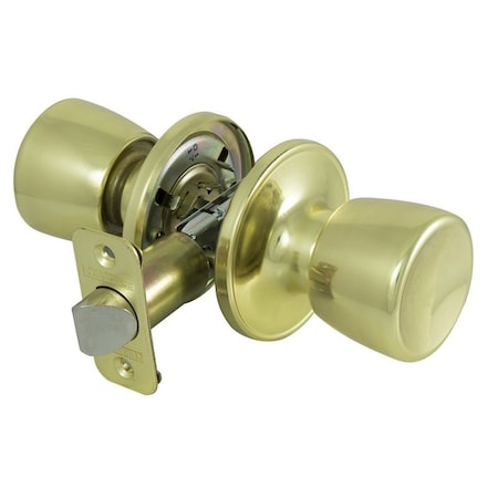 Prosource Passage Knob, Metal, Polished Brass, 2-3/8 to 2-3/4 in Backset, 1-3/8 to 1-3/4 in Thick Door TS730BRA4V