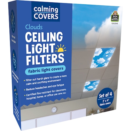 Teacher Created Resources Calming Covers Ceiling Light Filters, 2' x 4', Clouds, 4PK 20140