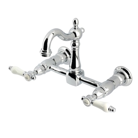 Kingston Brass Two-Handle Wall Mount Bridge Kitchen Faucet, Polished Chrome KS2441BPL