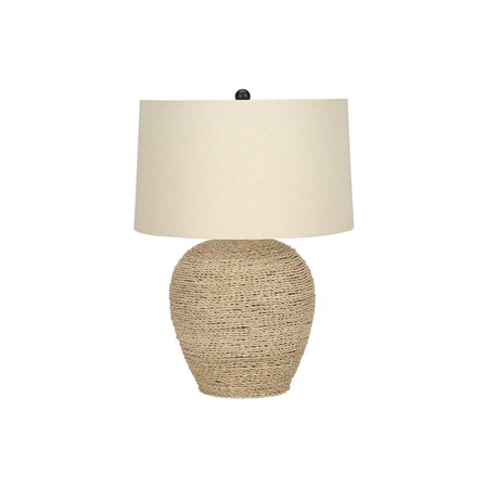 Homeroots 25" Beige Rattan Round Table Lamp With Beige Drum Shade 545851