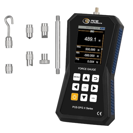 Pce Instruments Force gauge for tension and compression, measures 500 N / 112.4 lbf with high resolution PCE-DFG 500 X