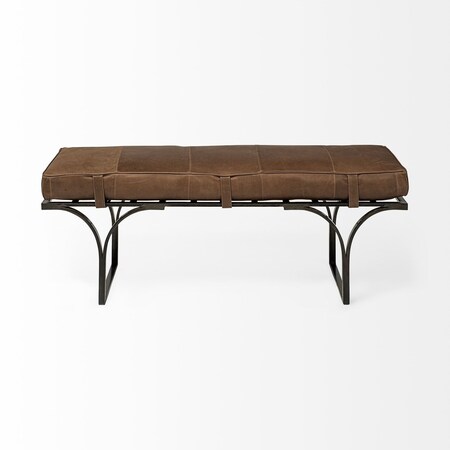 Homeroots 55in Brown and Black Genuine Leather Upholstery Bench 376196