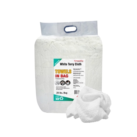 Supremeplus Recycled White Terry Towel Cleaning Rags, 25 lbs. Bag SP-5800