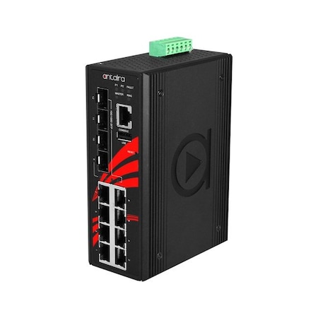 Antaira 12-Port Industrial Gigabit Light Layer 3 Managed Ethernet Switch, w/8 LMX-1204G-SFP-T-BABA