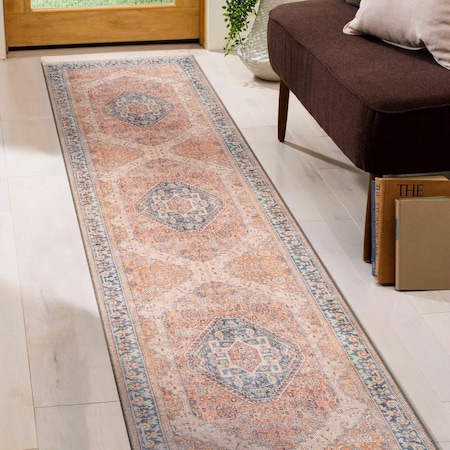 World Rug Gallery Rust Medallion Washable Rug, Flat Pile Vintage Design, Easy Care, 2ft 6in x 6ft Runner WR170RUST26X6