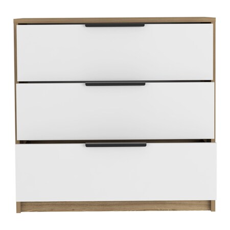 Homeroots 28" White and Natural Three Drawer Dresser 544003
