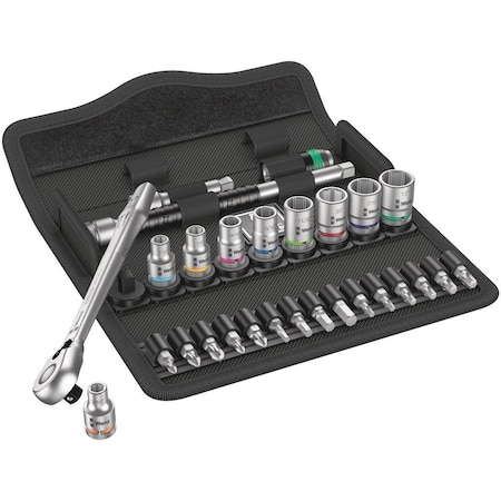 Wera 8100 SA 11 Zyklop Metal Ratchet Set with switch lever, 1/4 in drive, imperial, 28 pieces 5004021001