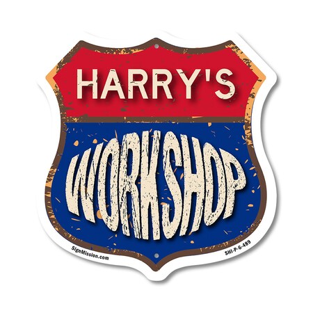 Signmission Harry's Workshop, 6 Inch X 6 Inch, Plastic Sign SHI-P-6-489-HARRY