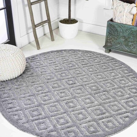 Jonathan Y Portmany Neutral Diamond Trellis Dark Gray 5 ft Round Indoor/Outdoor Area Rug IBZ104A-5R