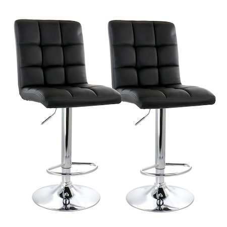 Elama 2 Piece Square Tufted Faux Leather Adjustable Bar Stool in Black with Chrome Base ELM708BLK