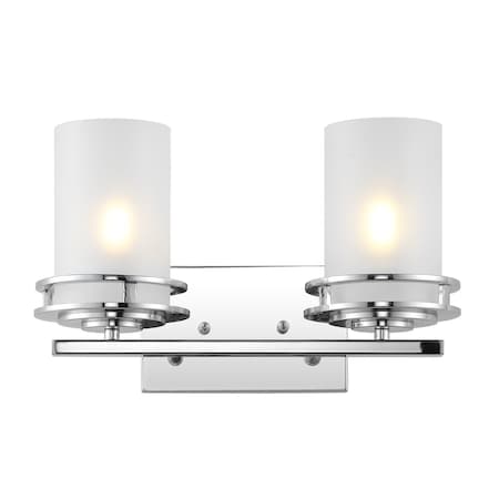 Jonathan Y Fairfax 14.3 in. 2-Light Metal/Frosted Glass Contemporary Glam LED Vanity Light, Chrome JYL7485A